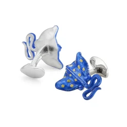 Sterling Silver Blue and Yellow Stingray Cufflinks