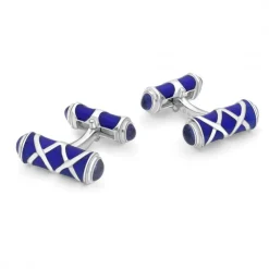 Sterling Silver Blue Cross Hatch Design Cufflinks with Sapphire