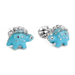 Sterling Silver Blue Dinosaur Cufflinks