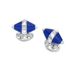 Sterling Silver Blue Enamel Pyramid Detail Cufflinks