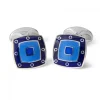 Sterling Silver Blue Enamel Cufflinks with Spot Border