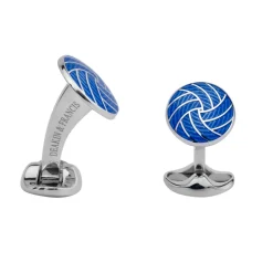 Sterling Silver Blue Enamel Round Pattern Cufflinks