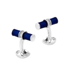 Sterling Silver Blue Enamel & White Spinel Centre Bar Cufflinks