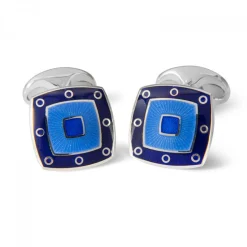 Sterling Silver Blue Enamel Cufflinks with Spot Border