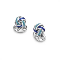 Sterling Silver Blue Enamel Knot Cufflinks