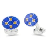 Sterling Silver Blue Enamel Cufflinks With Yellow Enamel Dot Design