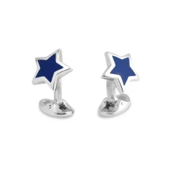 Sterling Silver Blue Enamel Star Cufflinks