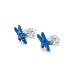 Sterling Silver Blue Enamelled Starfish Cufflinks