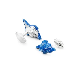 Sterling Silver Blue Enamel Seashell Cufflinks