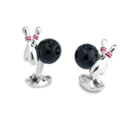 Sterling Silver Bowling Ball And Skittles Cufflinks