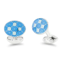 Sterling Silver Bright Blue Enamel Cufflinks With Pale Blue Dot Design