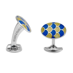 Sterling Silver Bright Yellow & Royal Blue Enamel Cufflinks