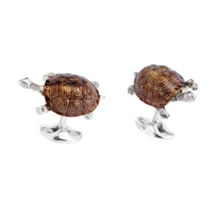 Sterling Silver Brown Enamel Tortoise Cufflinks
