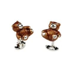Sterling Silver Brown Enamel Teddy Bear Cufflinks