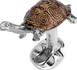 Sterling Silver Brown Enamel Tortoise Cufflinks