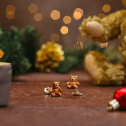 Sterling Silver Brown Enamel Teddy Bear Cufflinks