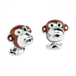 Sterling Silver Brown Monkey Head Cufflinks