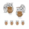 Sterling Silver Brown Owl Enamel Dress Stud Set
