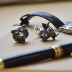 Sterling Silver Bull & Bear Cufflinks with Ruby Eyes