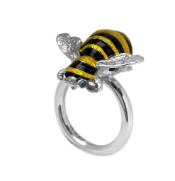 Sterling Silver Bumble Bee Ring Finished In Enamel