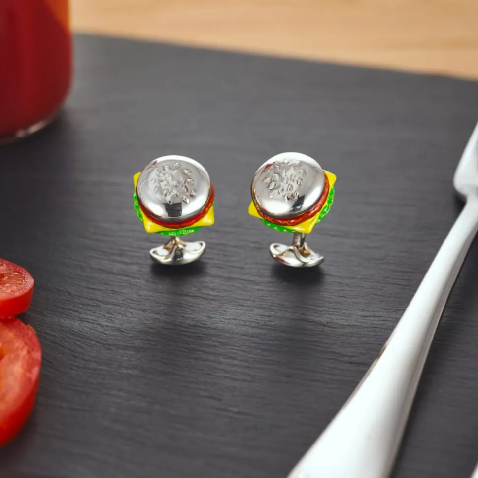 Sterling Silver Burger Cufflinks