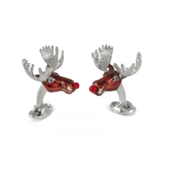 Sterling Silver Christmas Moose Cufflinks with Red Noses