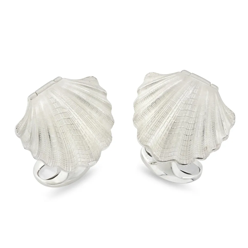 Sterling Silver Clam With Pearl Cufflinks