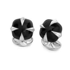 Sterling Silver Claw Cufflinks with Black Enamel Centre