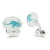 Sterling Silver Clear And Turquoise Enamel Seahorse Cufflinks