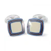Sterling Silver Clear Enamel Cufflinks With Striped Border