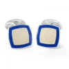 Sterling Silver Clear Enamel Cufflinks with Royal Blue Border
