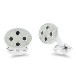 Sterling Silver Clear Enamel Cufflinks With Black Enamel Dot Design
