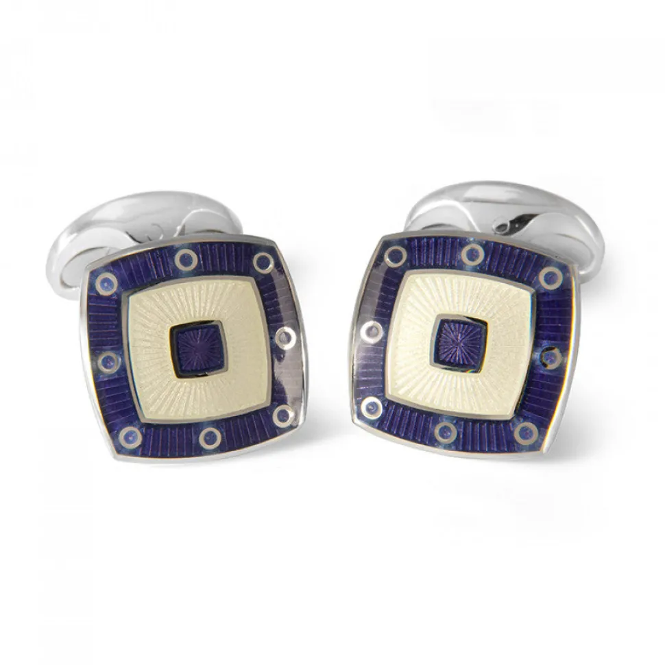 Sterling Silver Clear Enamel Cufflinks with Purple Spot Border