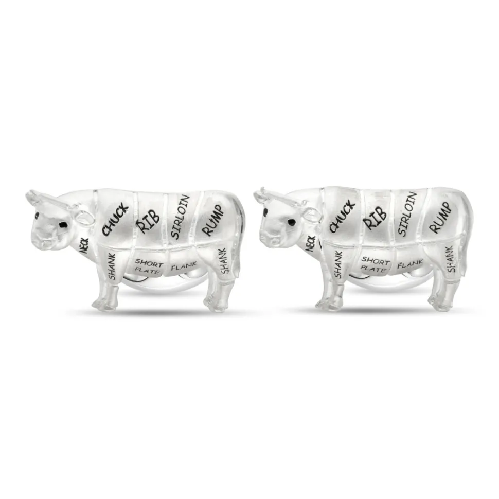 Sterling Silver Cow with Cuts of Meat Cufflinks