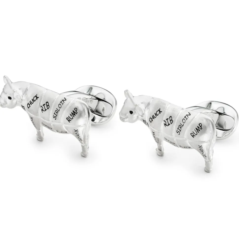 Sterling Silver Cow with Cuts of Meat Cufflinks