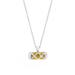 Sterling Silver Criss Cross Bar Enamel Yellow Pendant