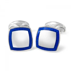 Sterling Silver Cufflinks With Blue Enamel Border