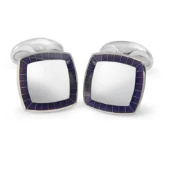 Sterling Silver Cufflinks With Purple Enamel Border