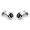 Sterling Silver Cushion Cufflinks with Onyx Inlay