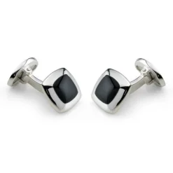 Sterling Silver Cushion Cufflinks with Onyx Inlay