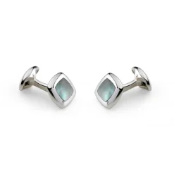 Sterling Silver Cushion Cufflinks with Grey Mother-of-Pearl Inlay
