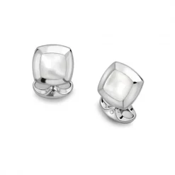 Sterling Silver Cushion Cufflinks with White Mother-of-Pearl Inlay