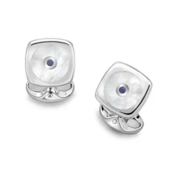 Sterling Silver Cushion Shape Cufflinks With Round Mother-of-Pearl And