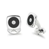 Sterling Silver Cushion Shape Cufflinks With Round Onyx And Diamond Ce