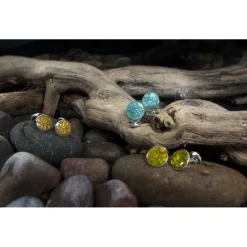Sterling Silver Dark Grey Haze Enamel Dress Stud Set