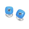 Sterling Silver Denim Blue Enamel Bouton Cufflinks With Sapphire Centr