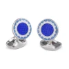 Sterling Silver Denim Blue, Royal Blue and White Enamel Round Cufflink