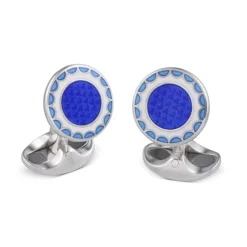 Sterling Silver Denim Blue, Royal Blue and White Enamel Round Cufflink