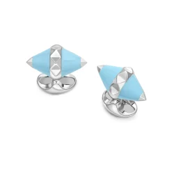 Sterling Silver Denim Blue Enamel Pyramid Detail Cufflinks