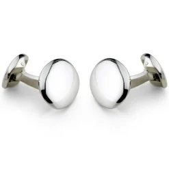 Sterling Silver Domed Oval Springback Cufflinks